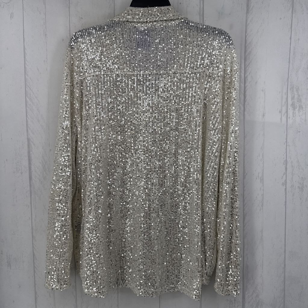 M sequin button down l/s top