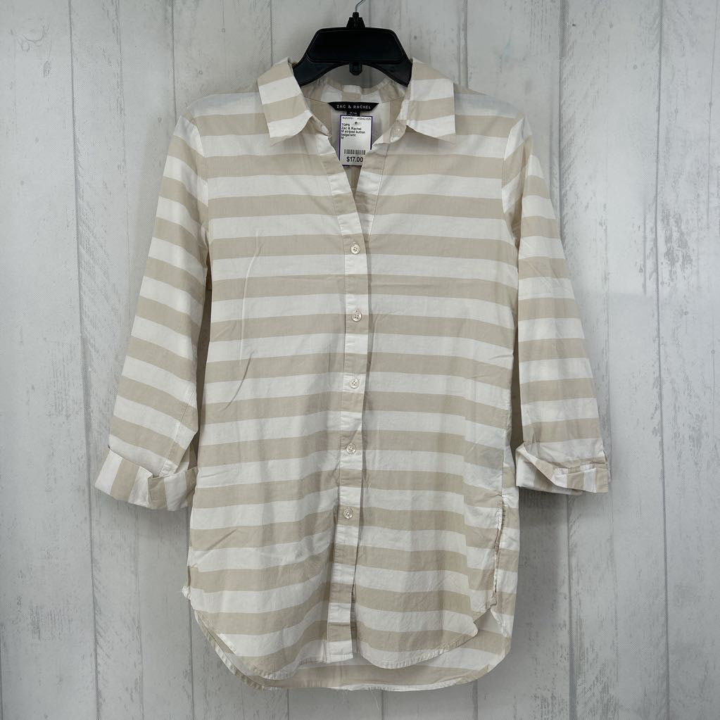 M striped button down 3/4 slv top