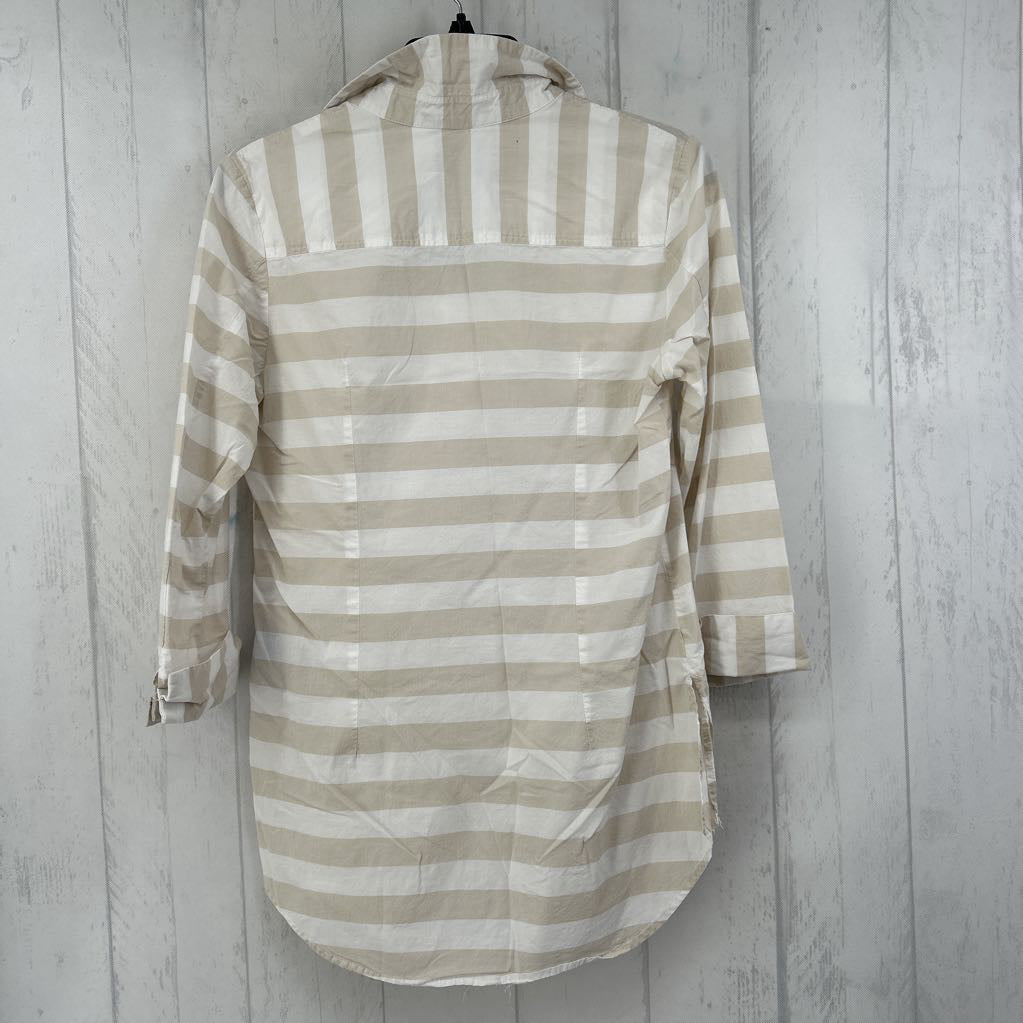 M striped button down 3/4 slv top