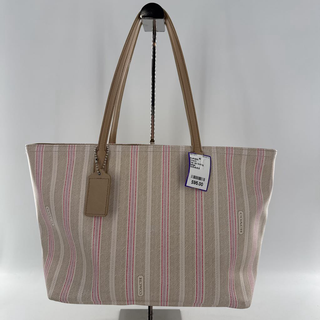 top zip ticking stripe tote