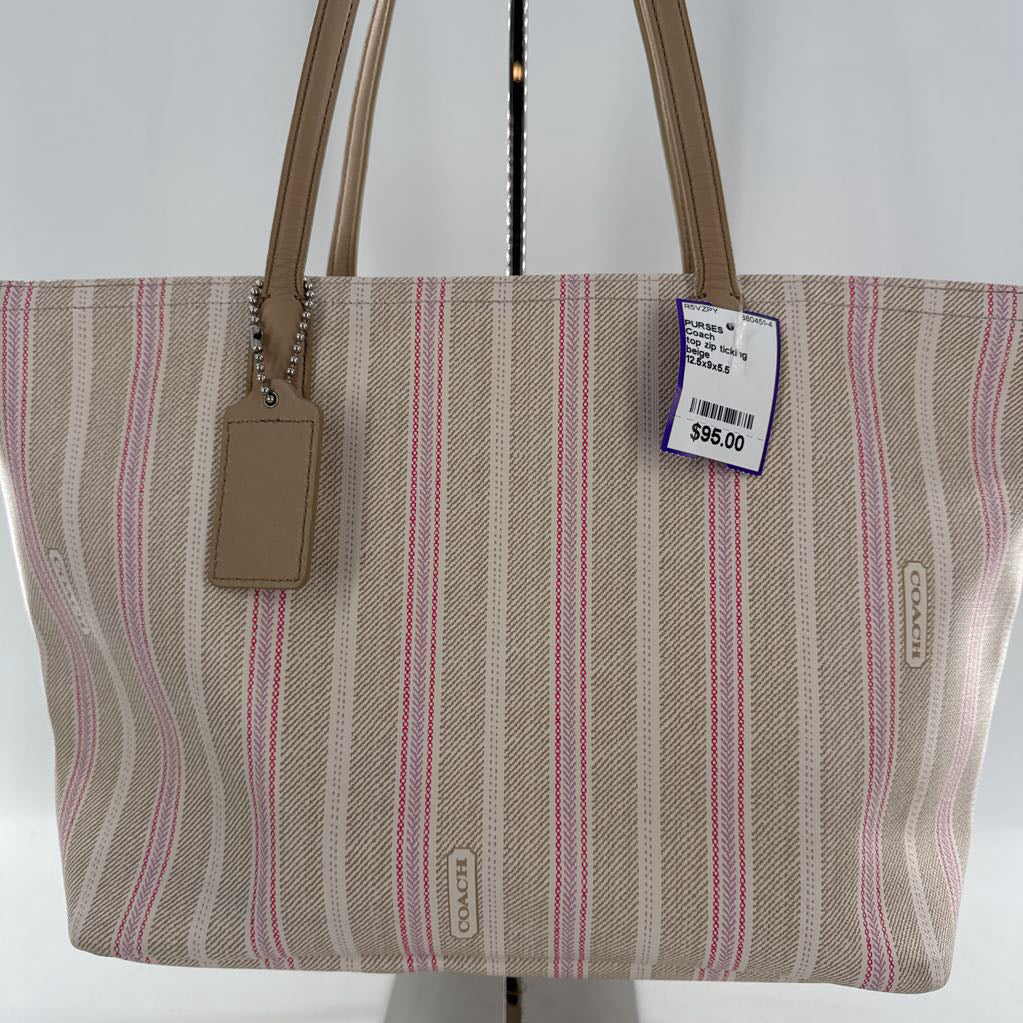 top zip ticking stripe tote