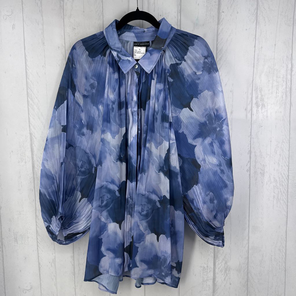 3XP pleated button down balloon slv top