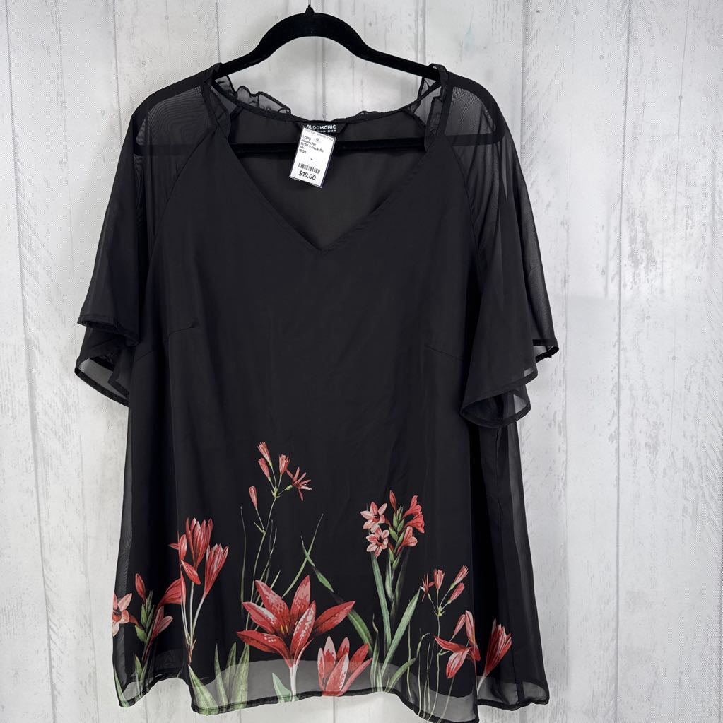 18/20 v-neck flo print flutter slv top s/s