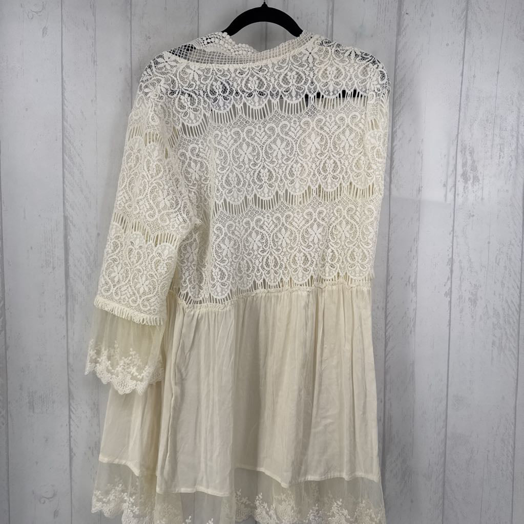 XL lace & mesh open front 3/4 slv cardi