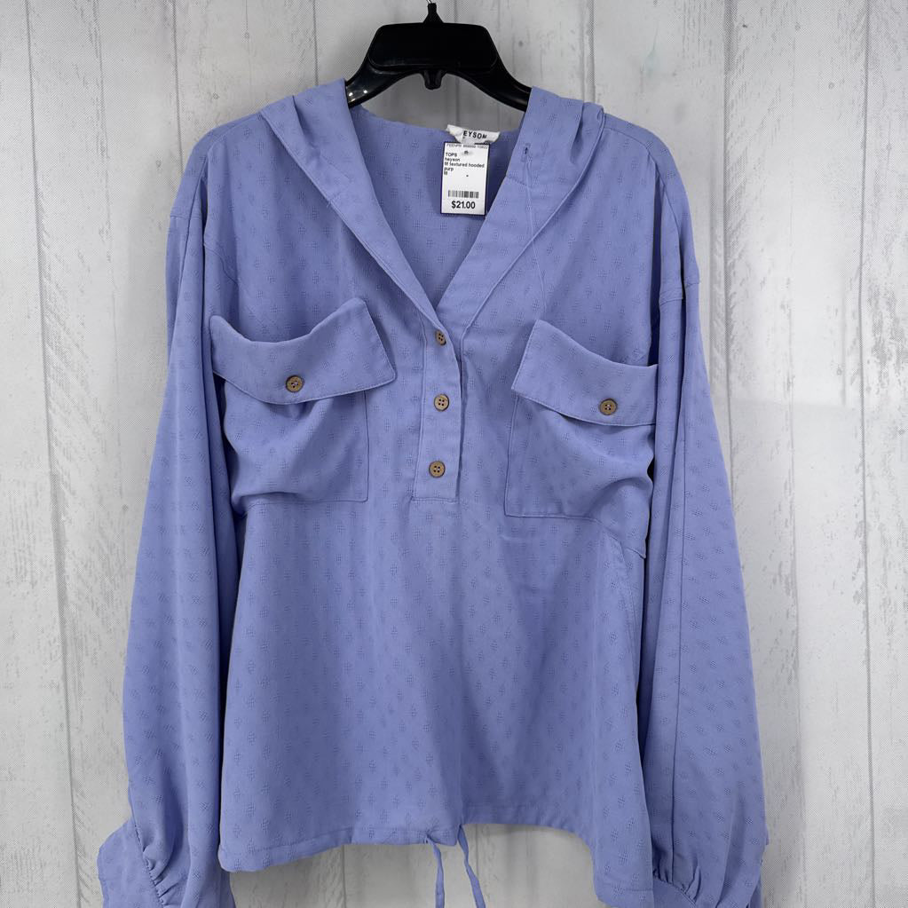 M textured hooded 1/2 button down l/s top
