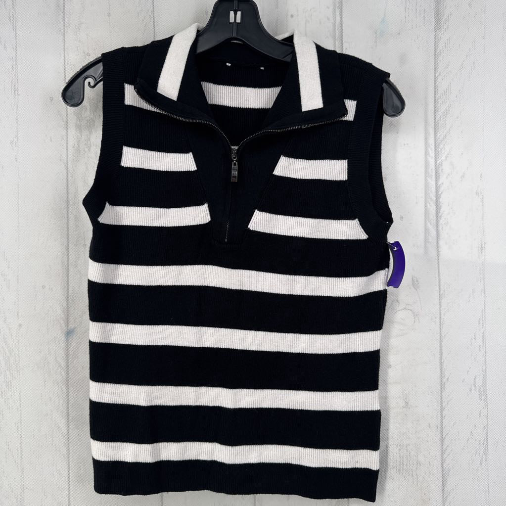 L striped zip front sweater vest