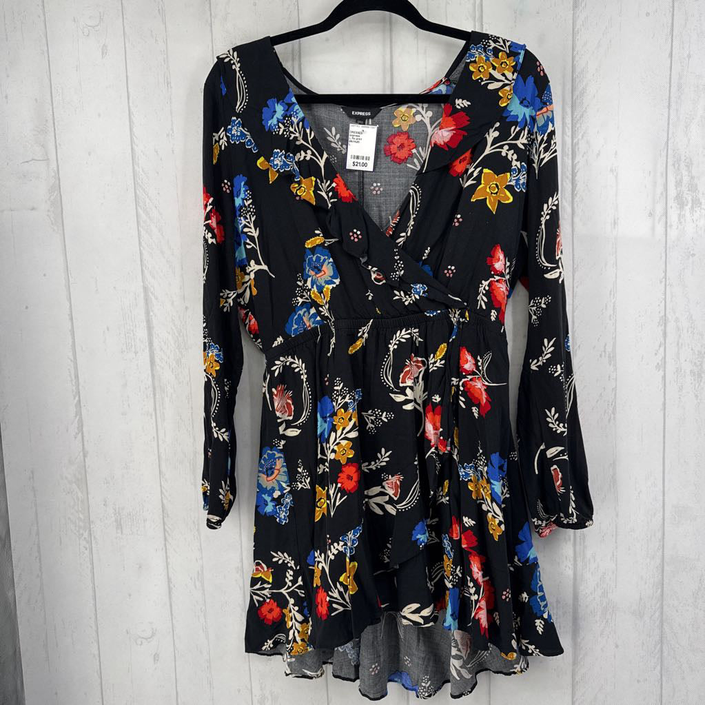 L flo print crossover l/s dress