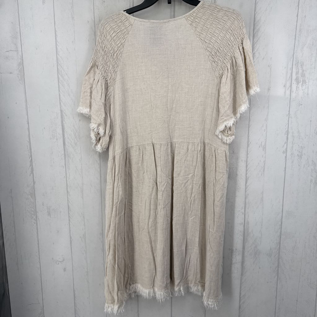 L linen blend tie front s/s dress