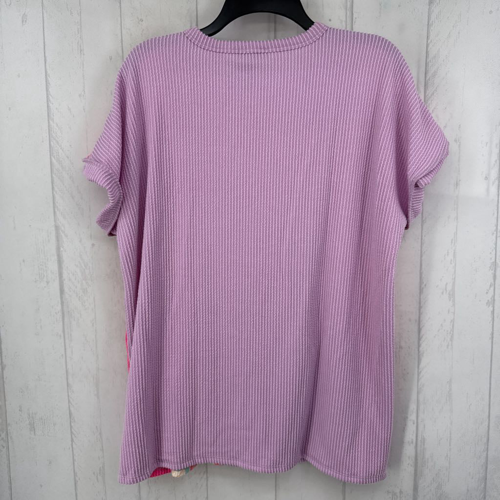 S textured floral colorblock s/s top