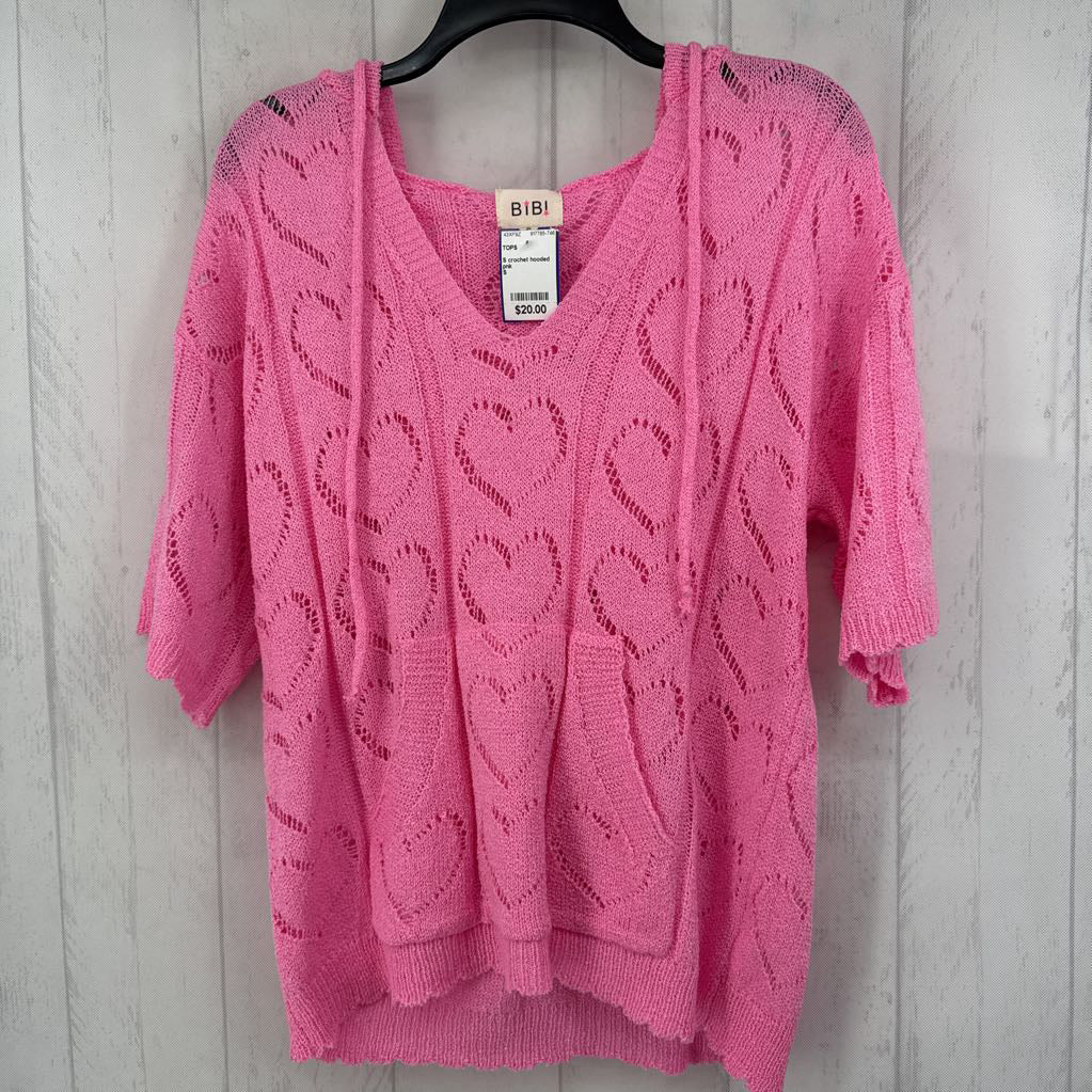 S crochet hooded s/s top