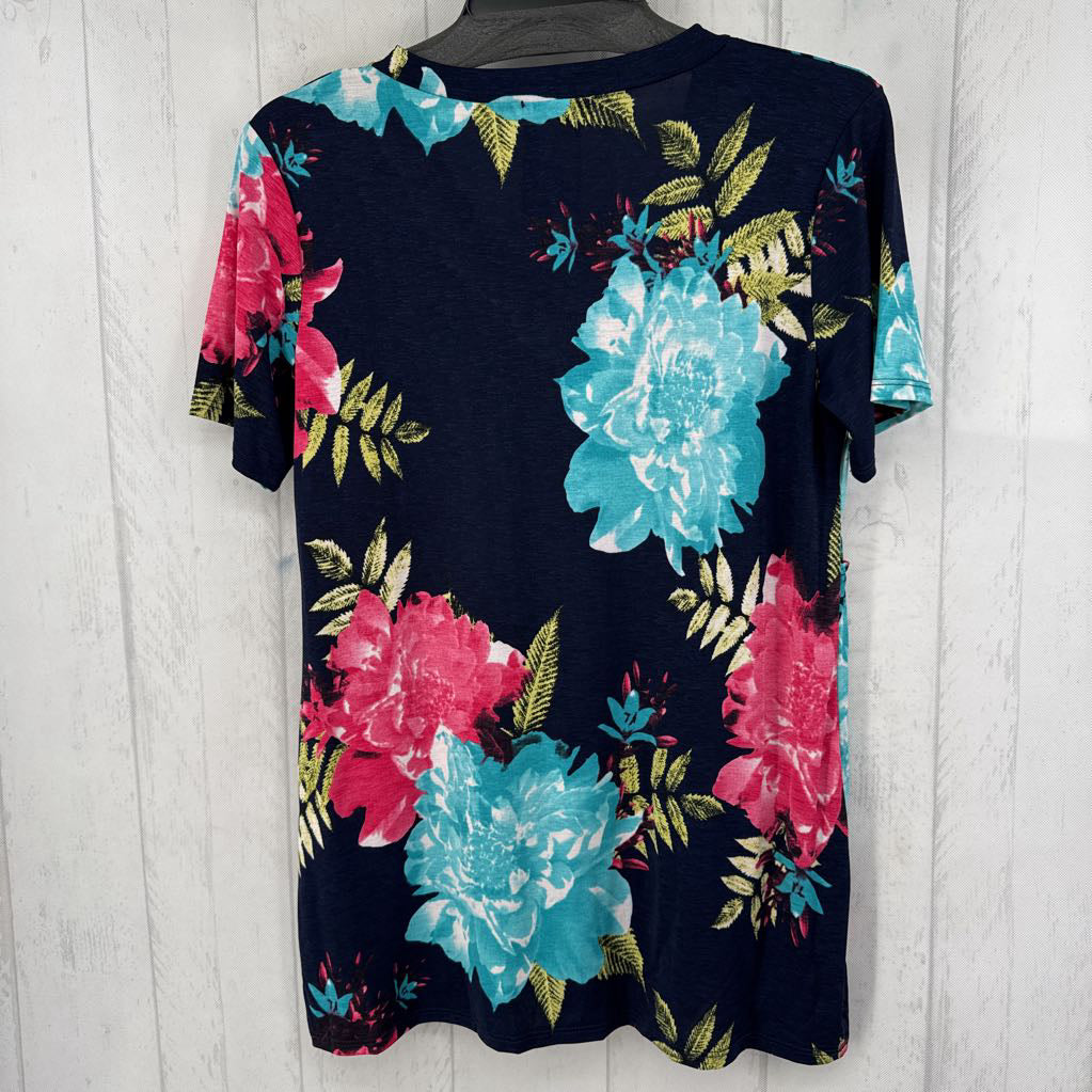 S v-neck flo print s/s babydoll top