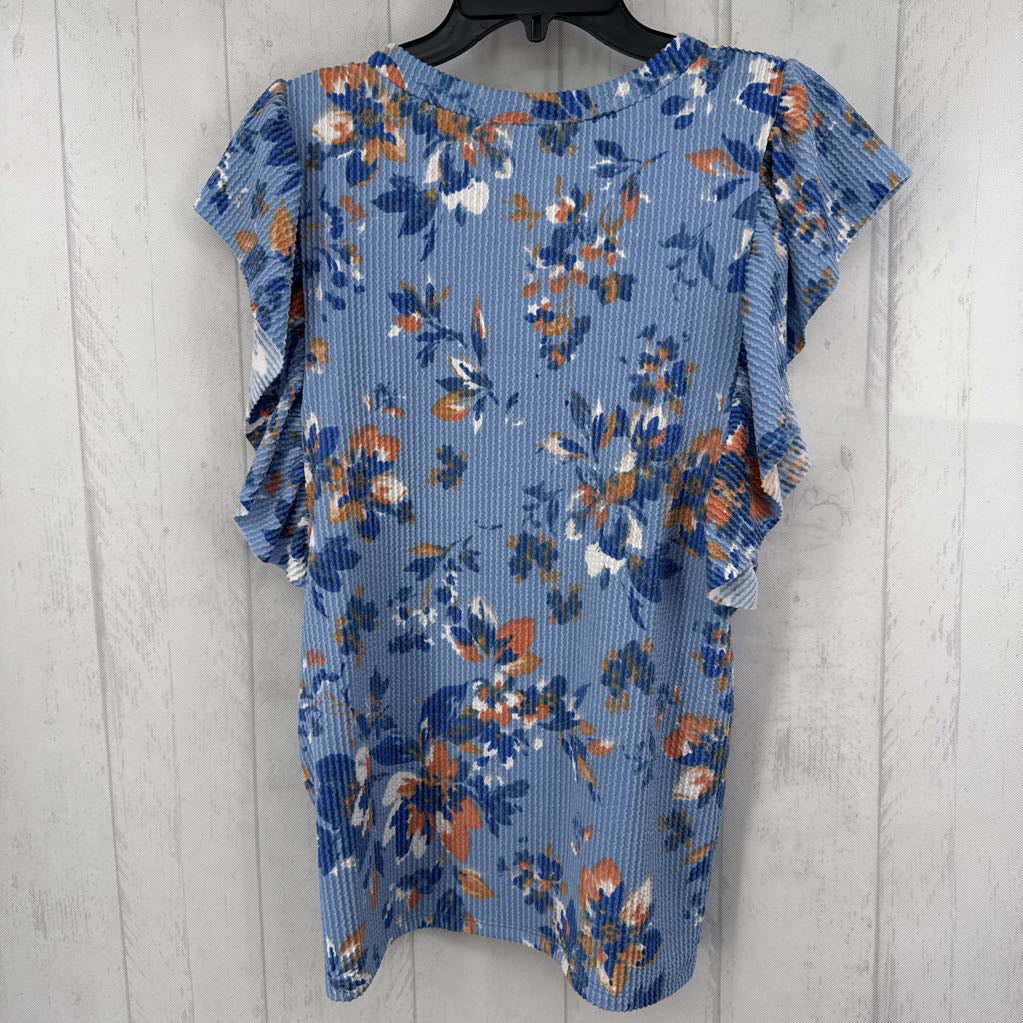 S textured flo print flutter s/s top