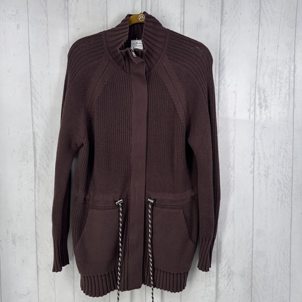 L zip-up drawstring sweater