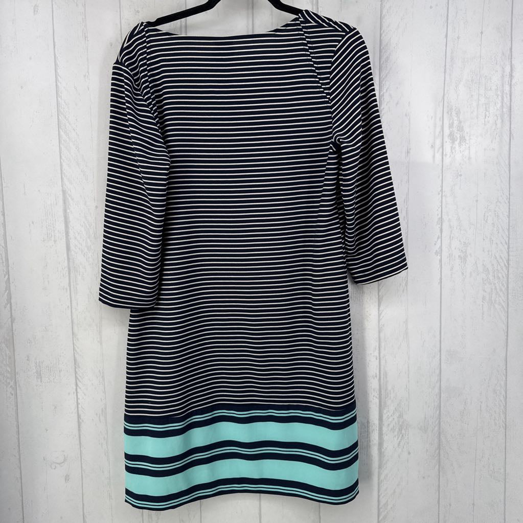 M striped square neck 3/4 slv dress