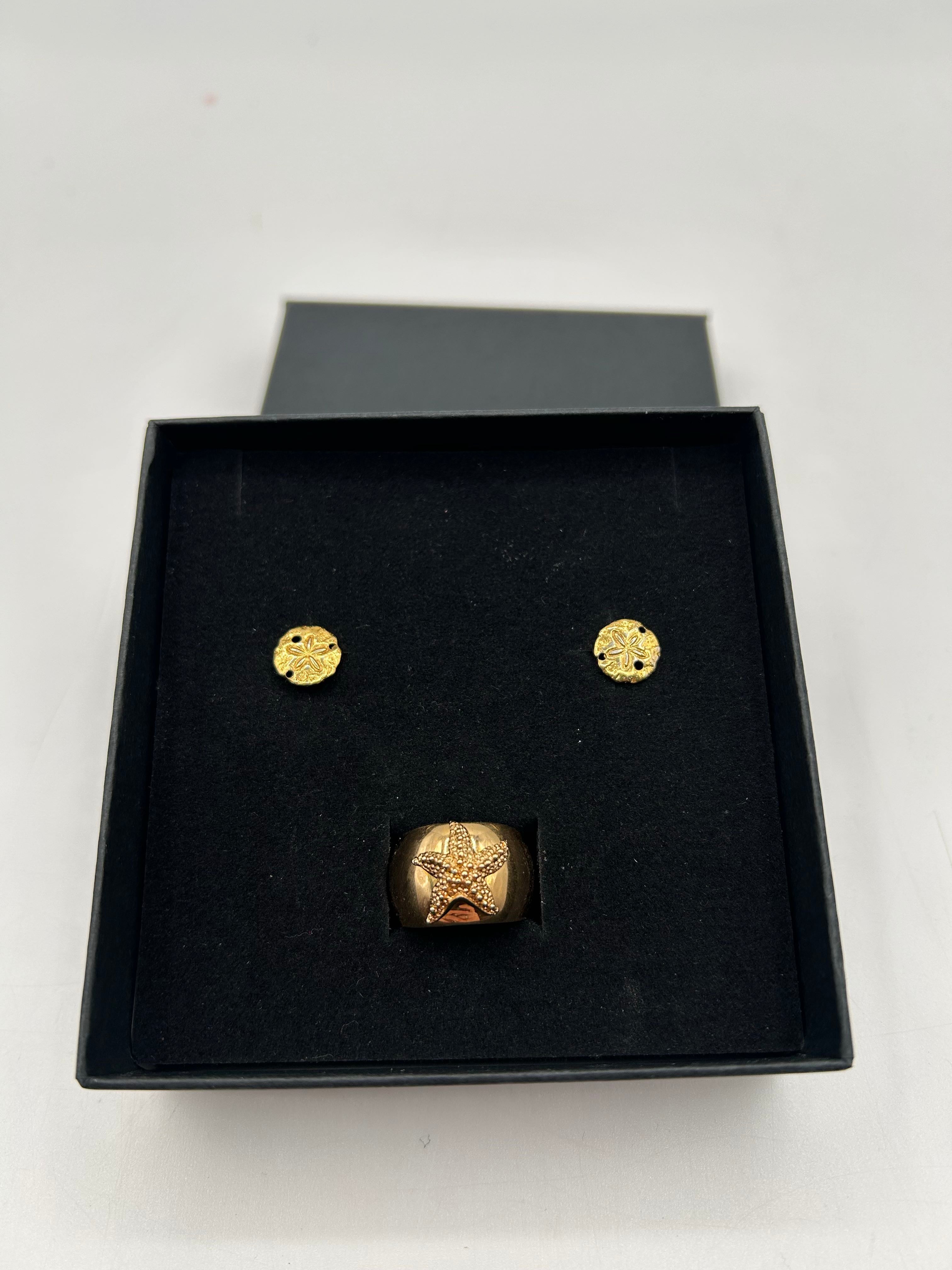 gold tone starfish earrings & ring set