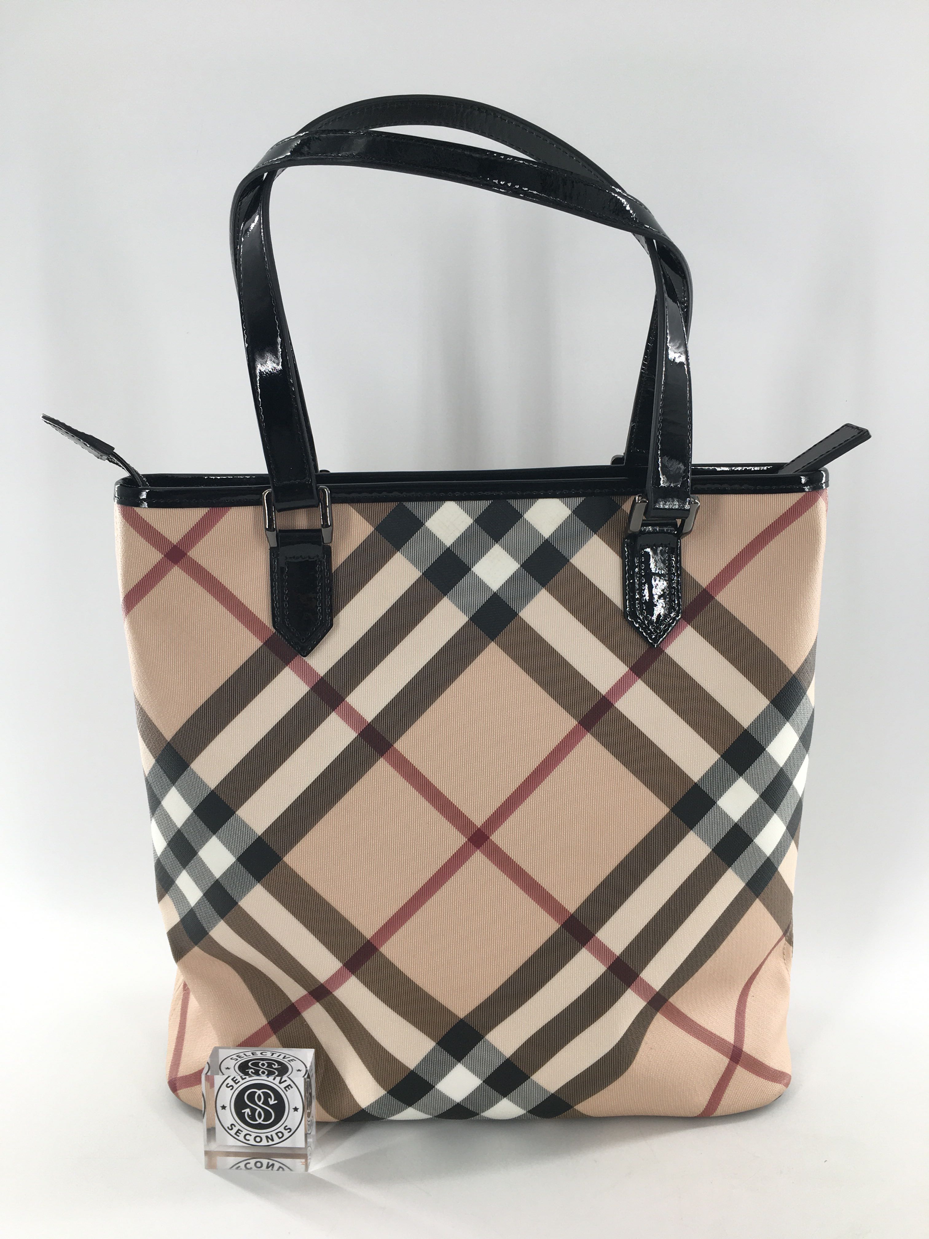 Burberry Nova Check Patent Leather Trim Bag