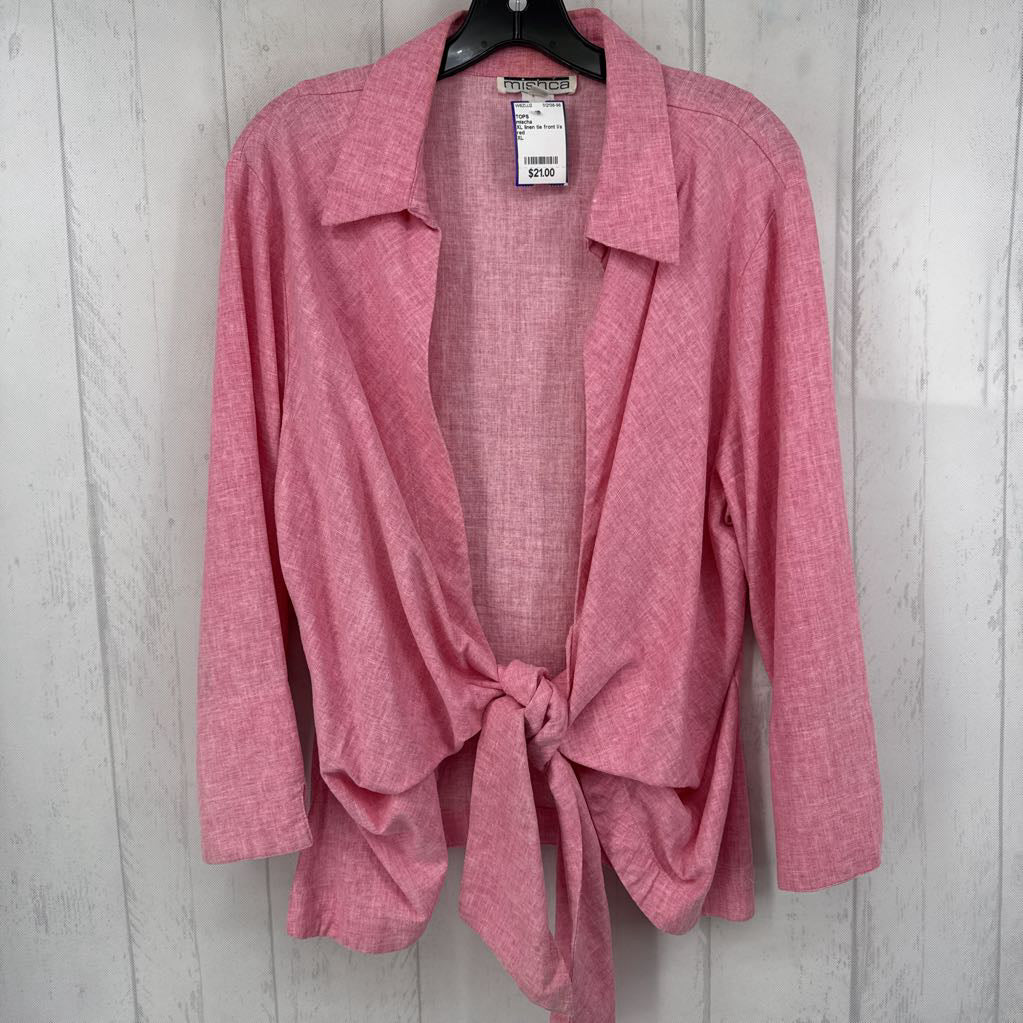 XL linen tie front l/s top