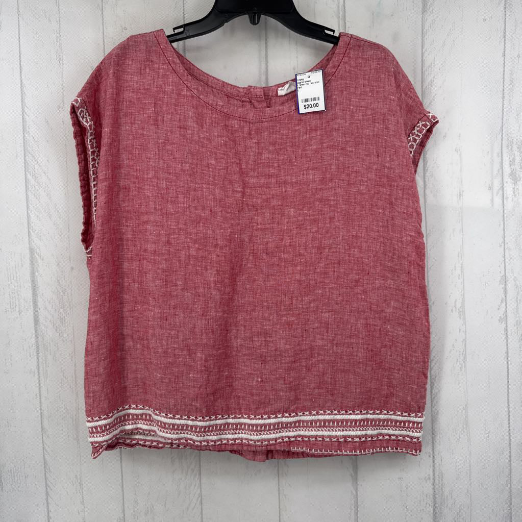 L linen ric rac trim cap slv top