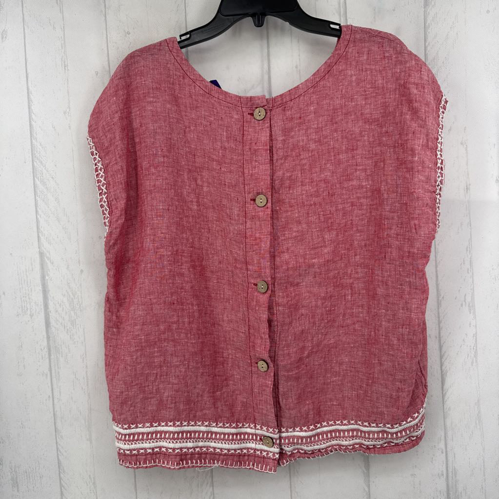 L linen ric rac trim cap slv top