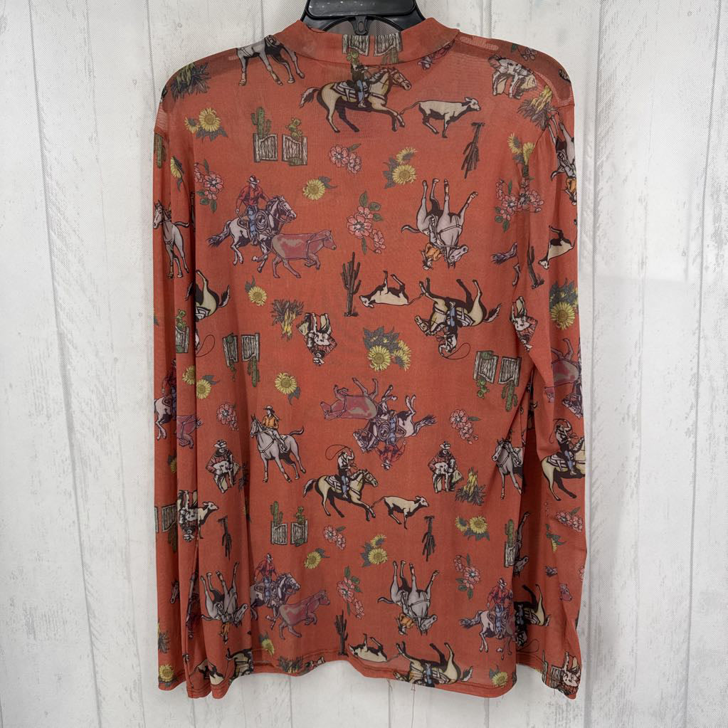 L flowers & cowboys mesh l/s top