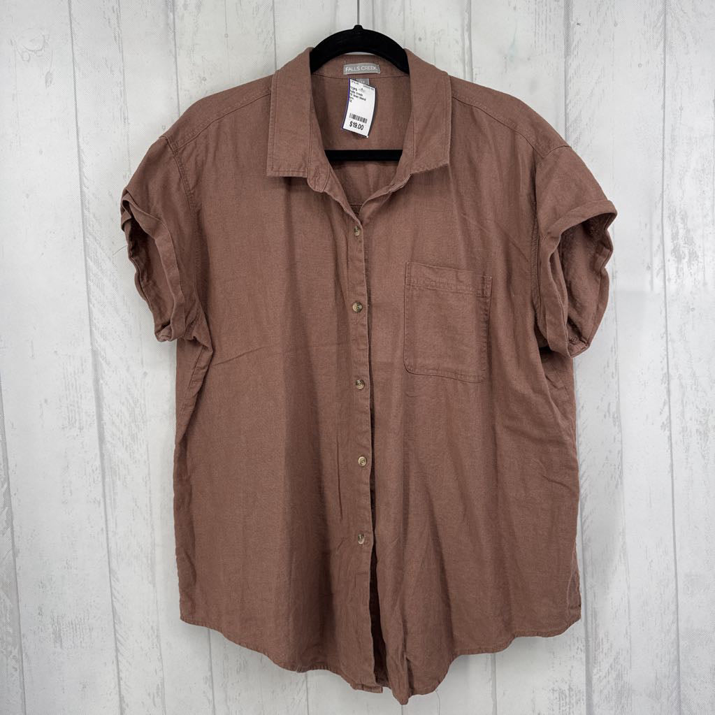 1X linen blend button down s/s top