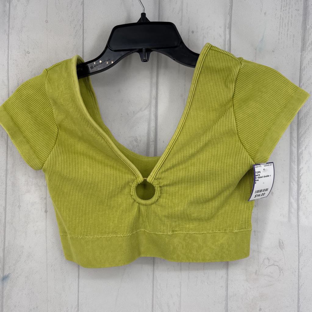 S ribbed double v crop top