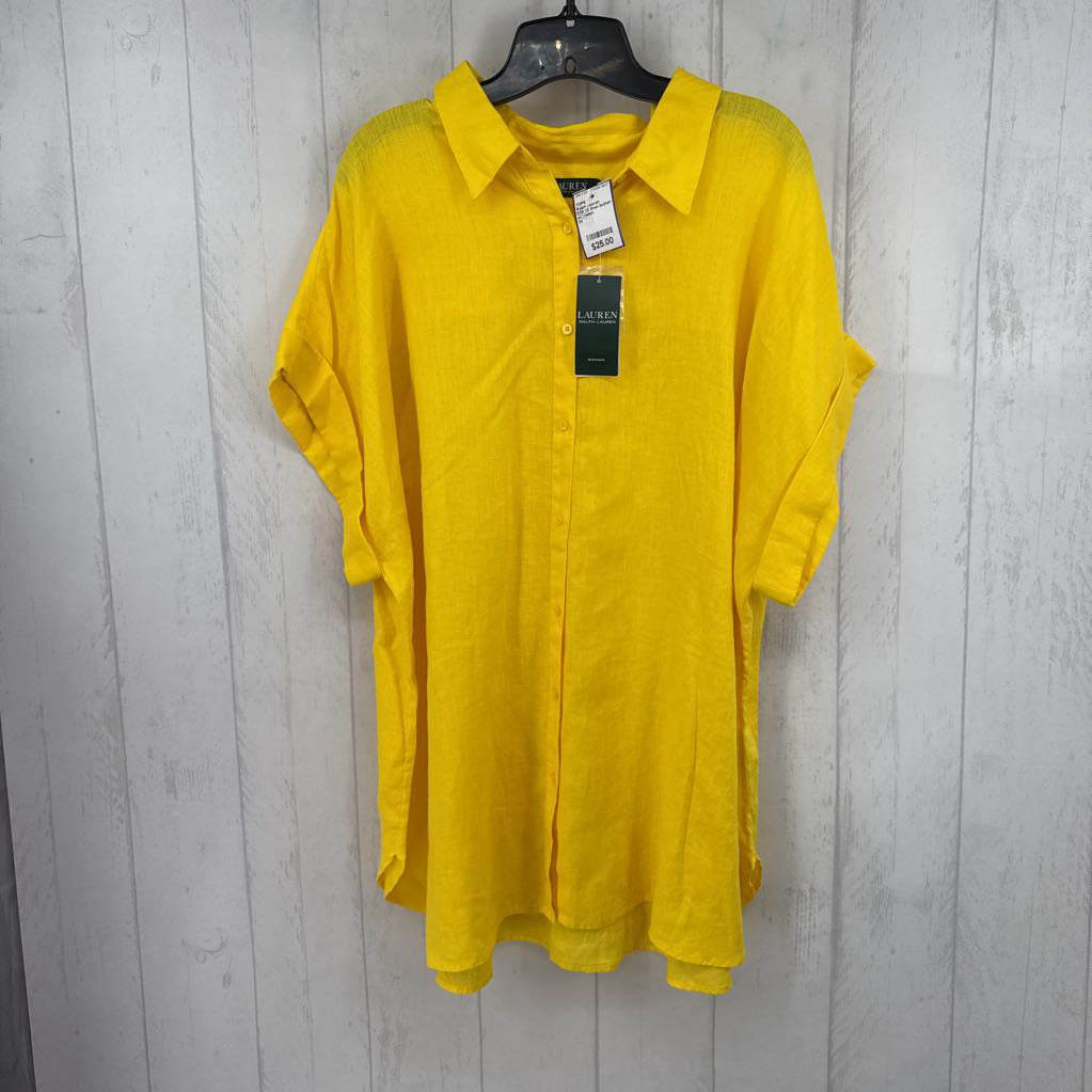 R89 3X linen button down cuffed slv top s/s