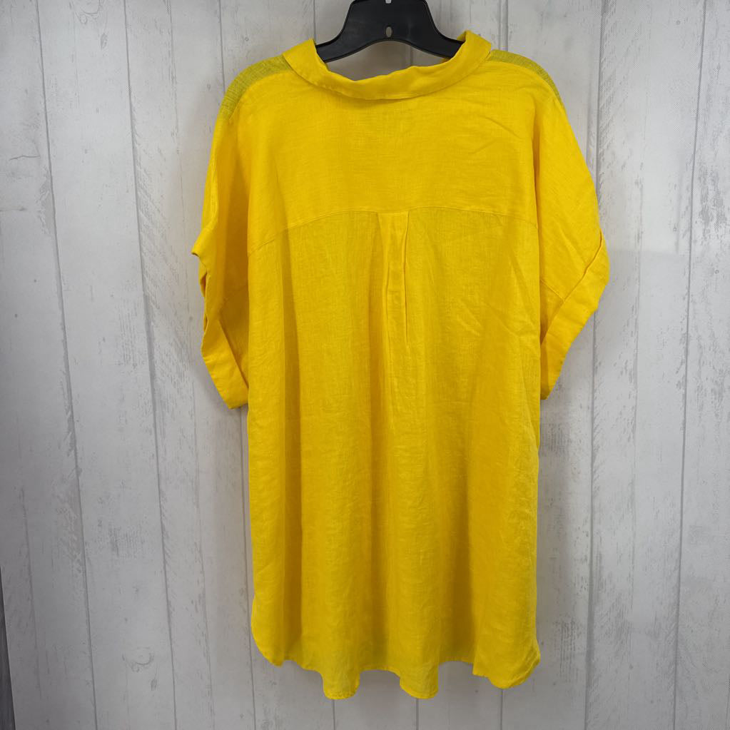 R89 3X linen button down cuffed slv top s/s