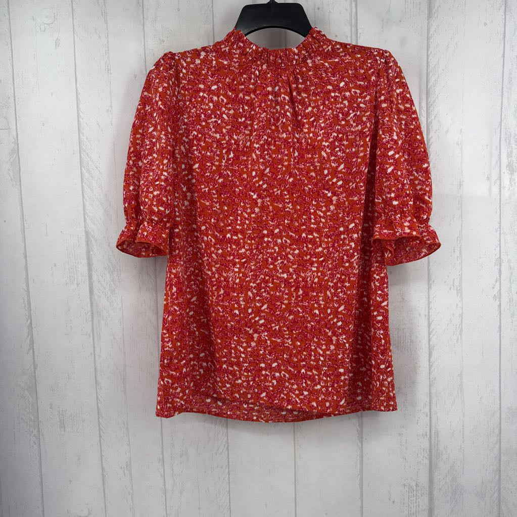 S printed ruffled s/s top