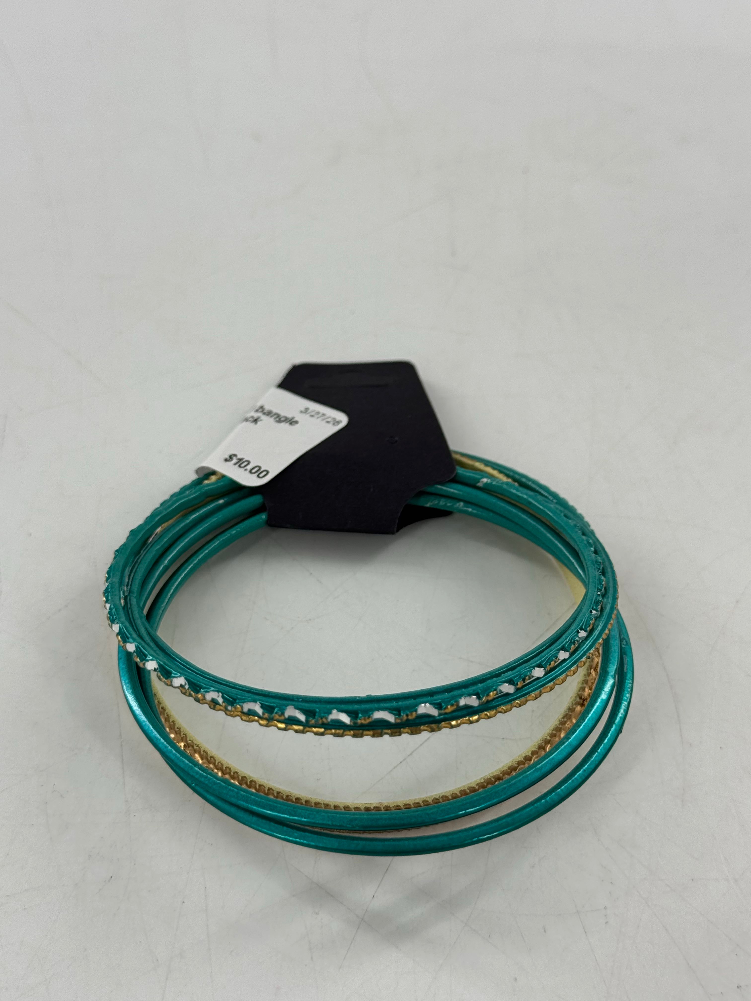 teal & gold bangle bracelet stack
