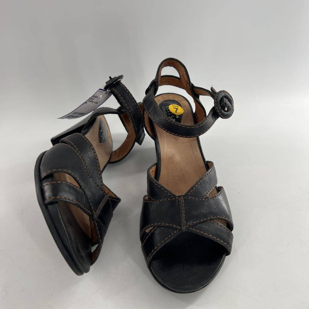 7 leather ankle strap low heel sandal