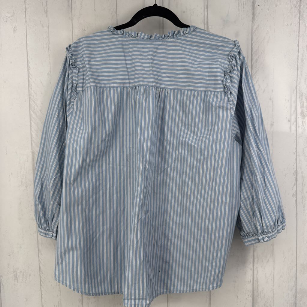 2X striped button down 3/4 slv top
