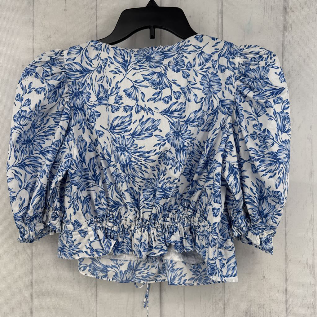 S flo print deep v bow front s/s top