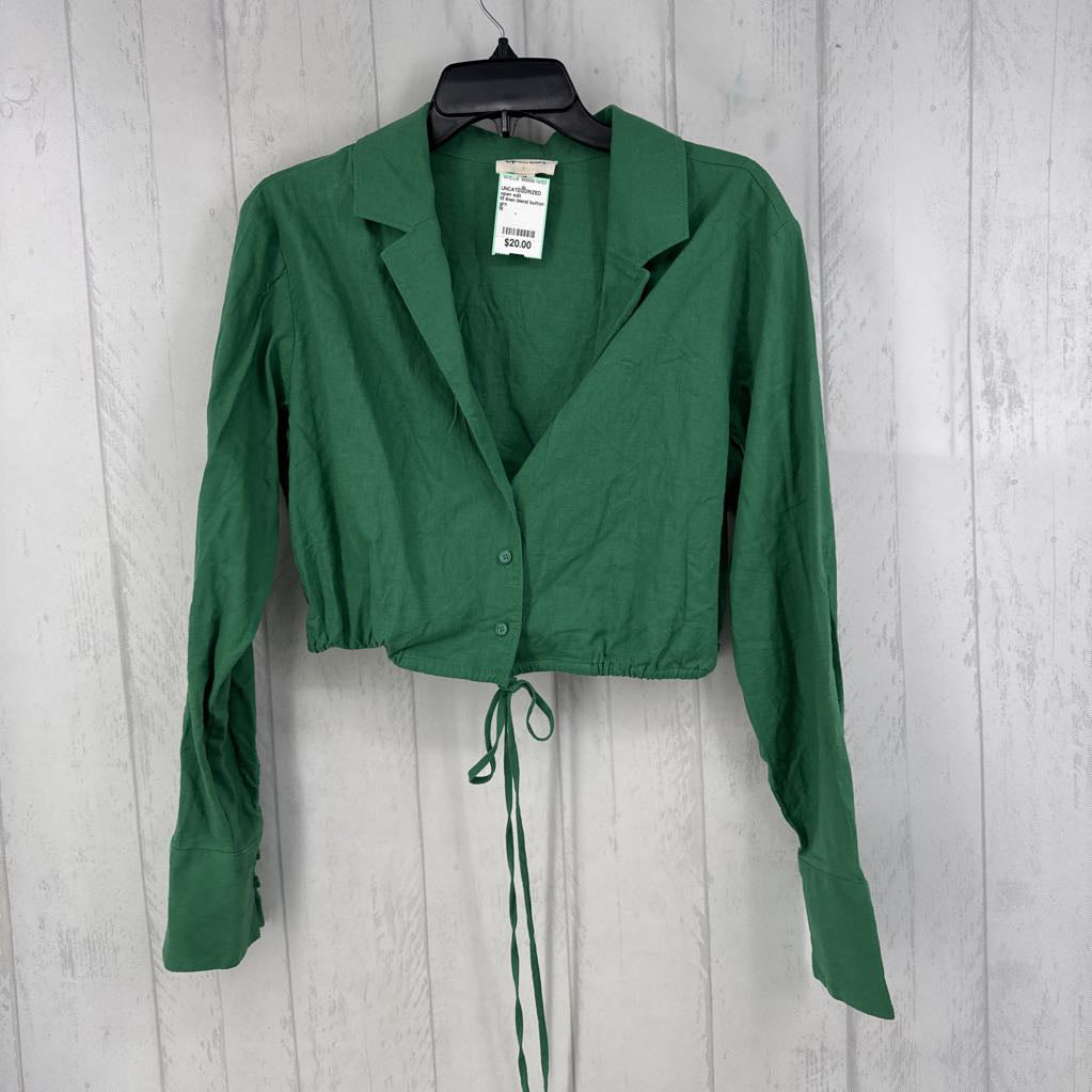 M linen blend button down l/s crop top