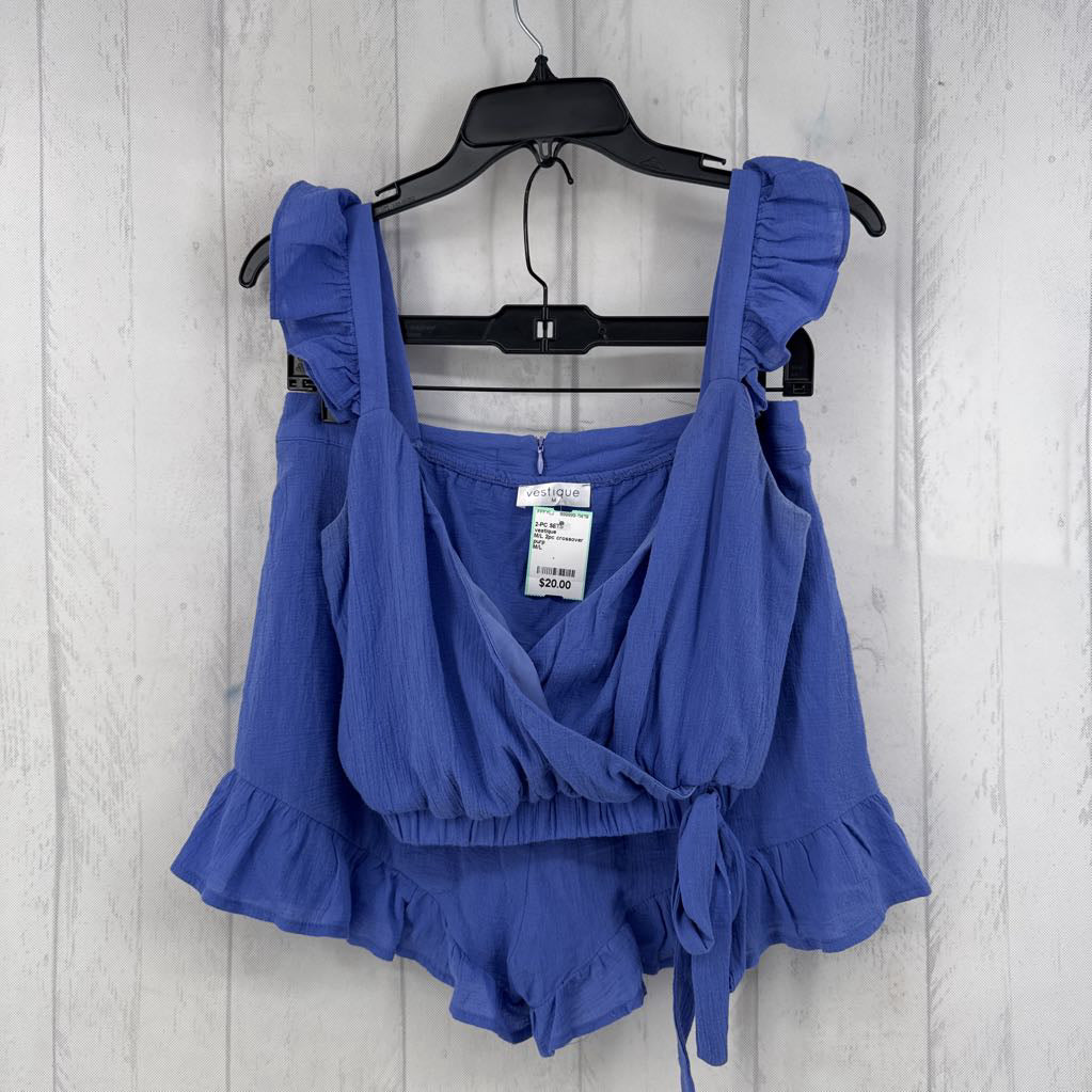 M/L 2pc crossover tank & ruffled shorts set