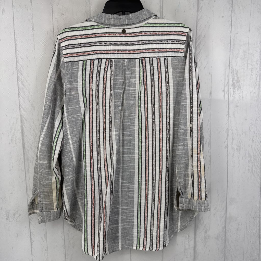 XL striped flo embroidered l/s top
