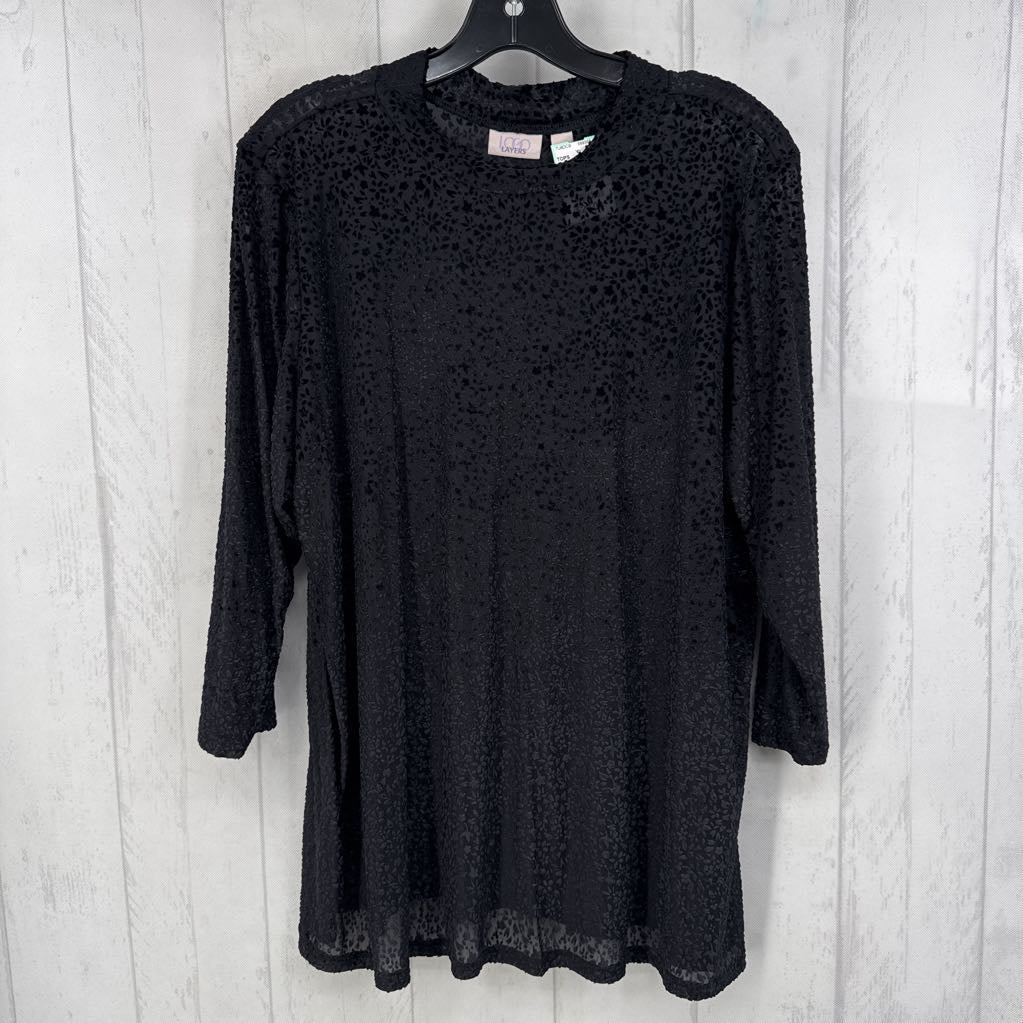 XL semi sheer mock neck 3/4 slv top