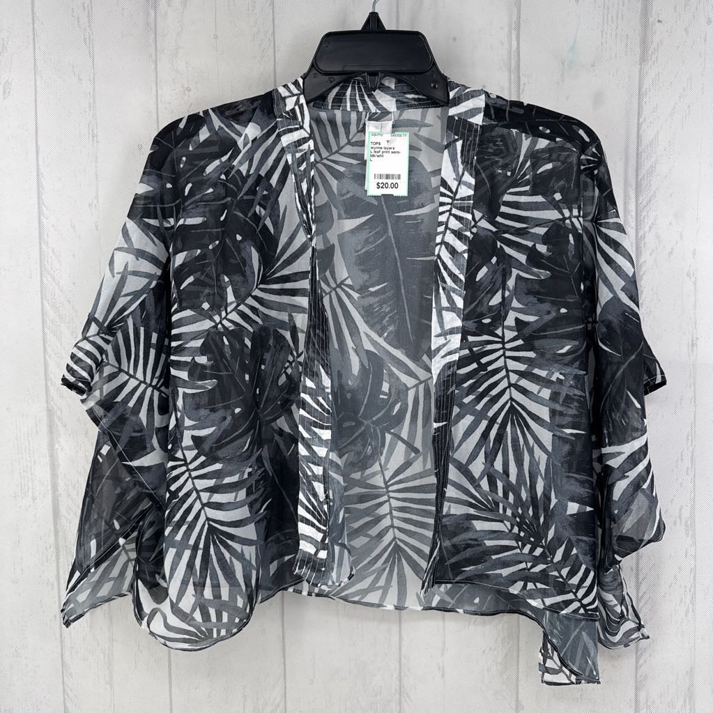 L leaf print semi-sheer cardigan