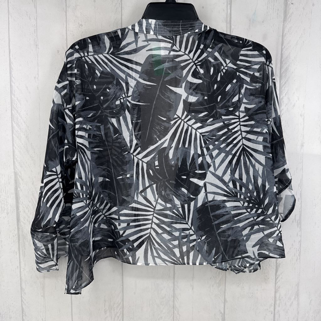 L leaf print semi-sheer cardigan