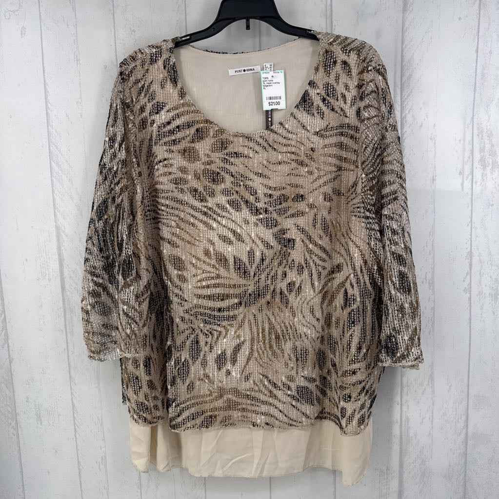 XL mesh overlay 3/4 slv top