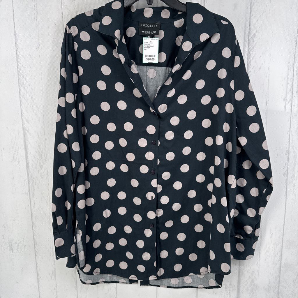14w polka dot button down l/s top