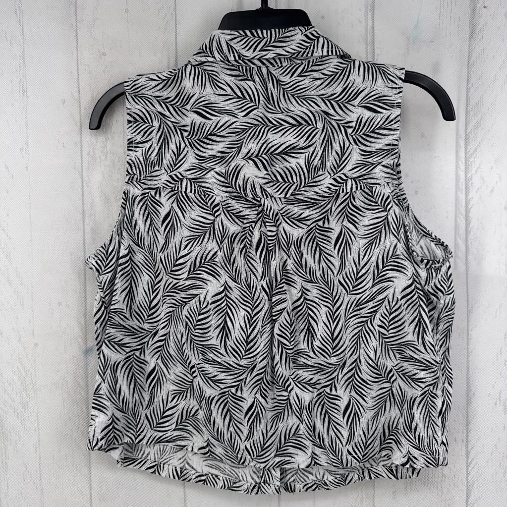 M linen leaf print button down tank