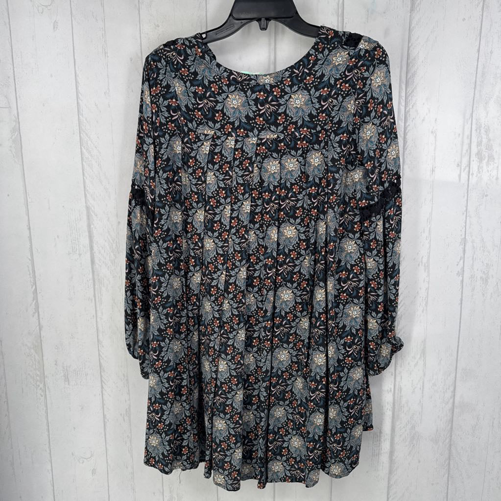 S flo print v-neck l/s dress