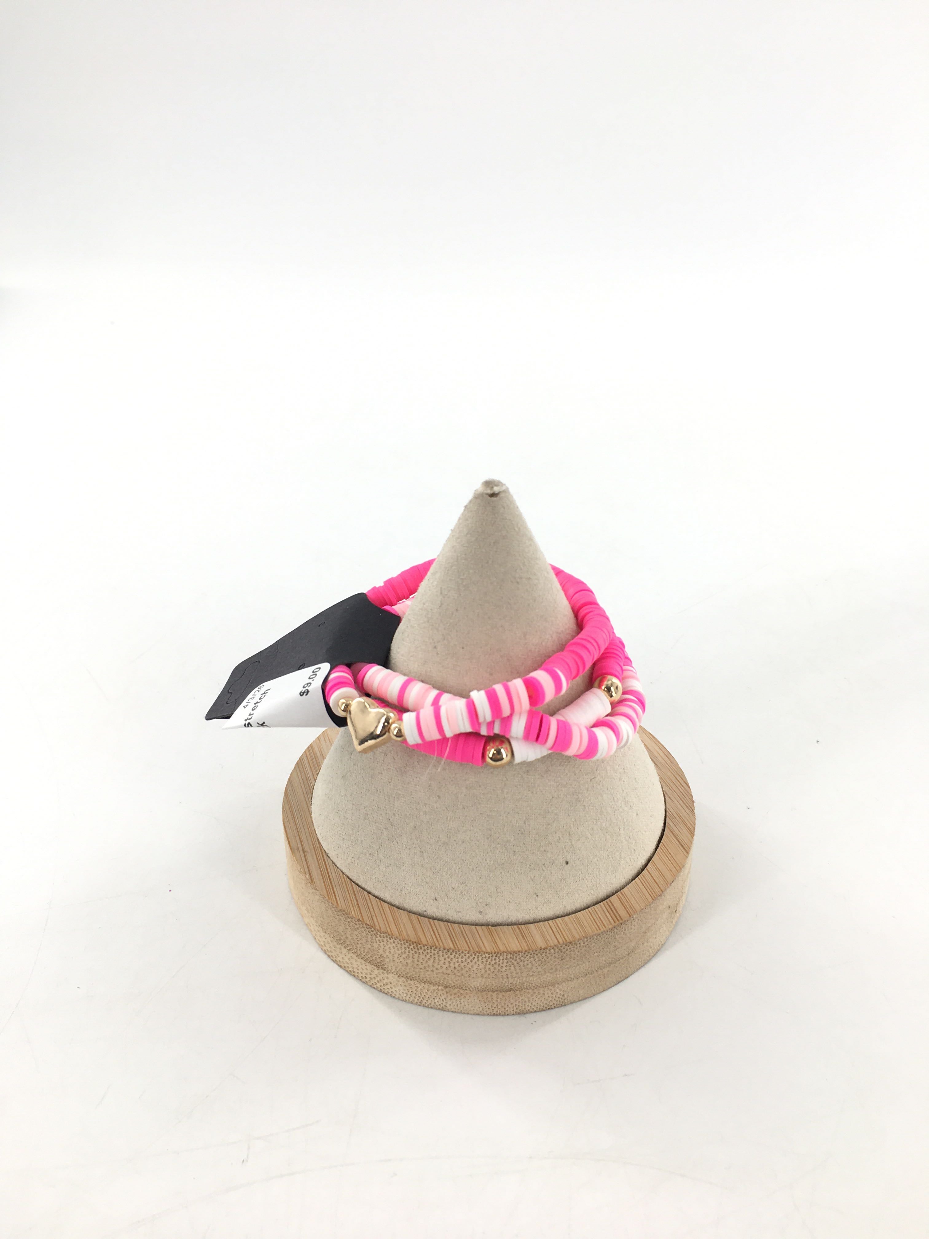 pink & white stretch bracelet stack