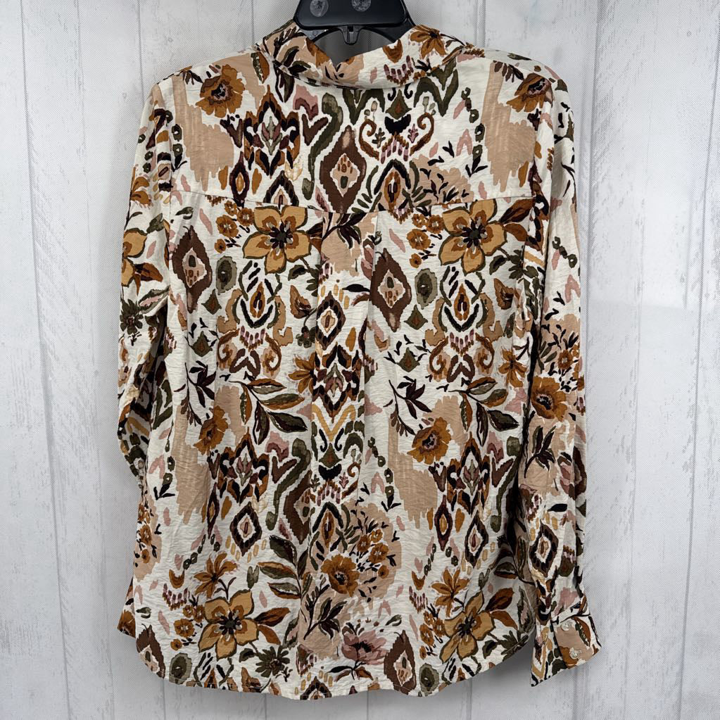 M flo print button down l/s top