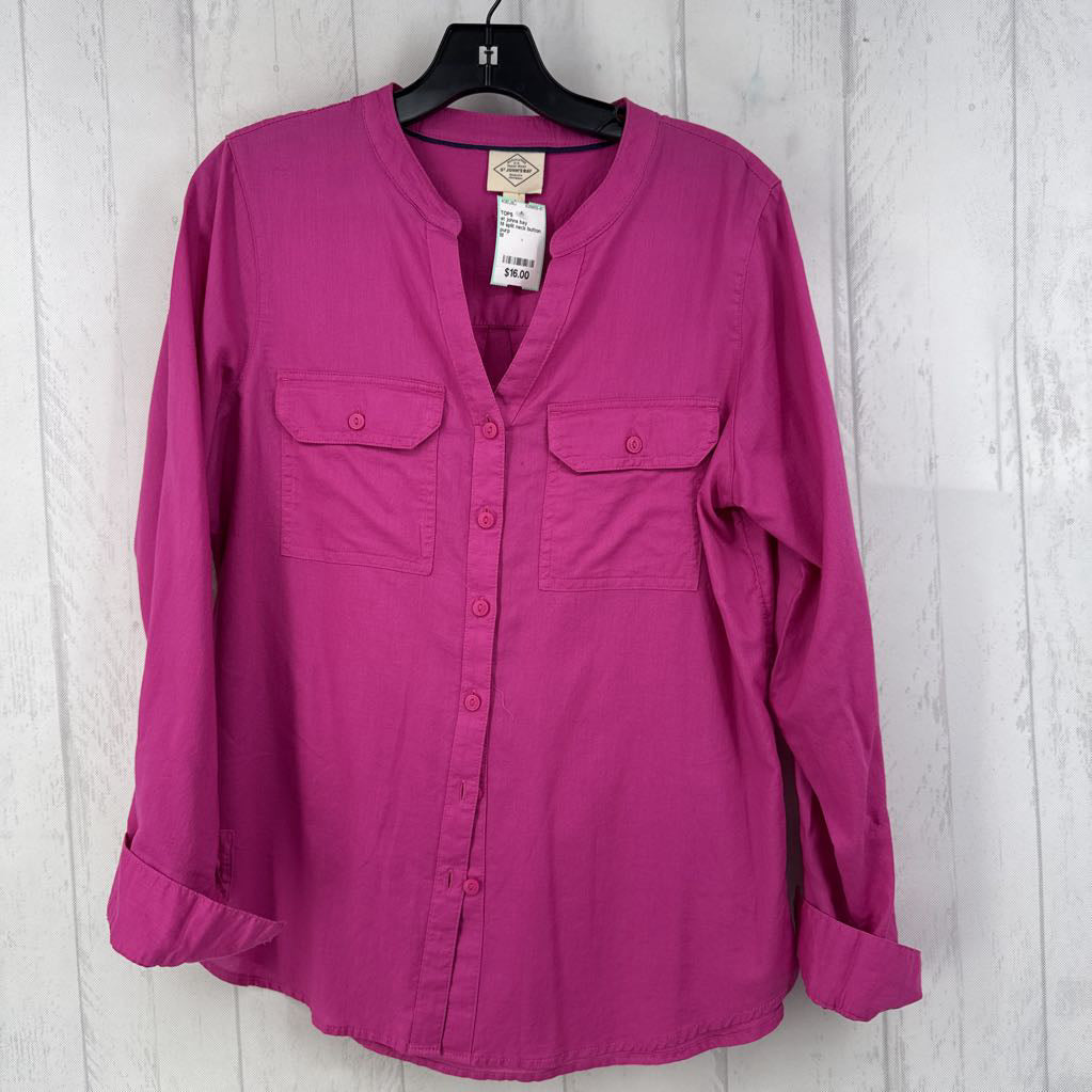 M split neck button down l/s top