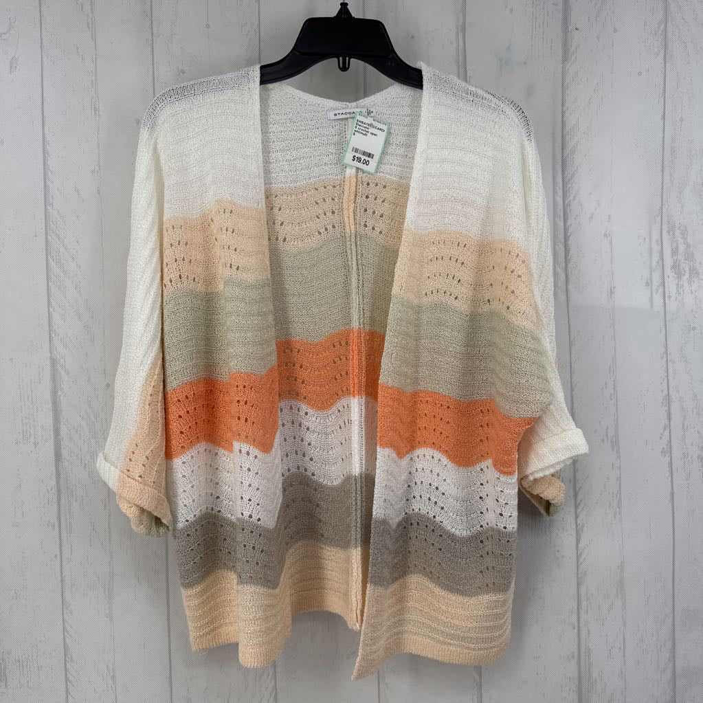 S crochet open front 3/4 slv cardi