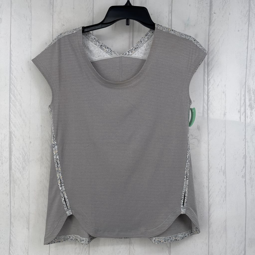 S mixed media scoop neck cap slv top