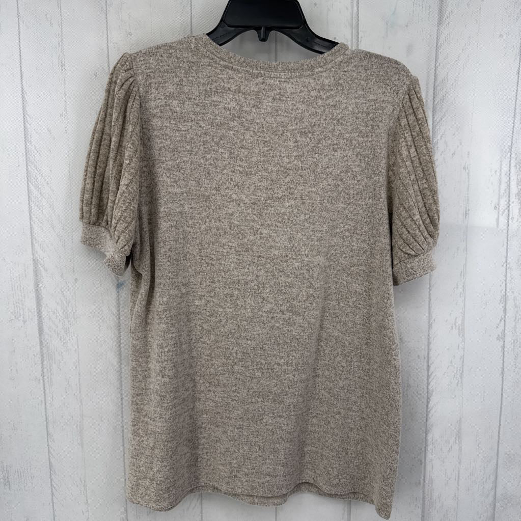 L marled ribbed slv top s/s