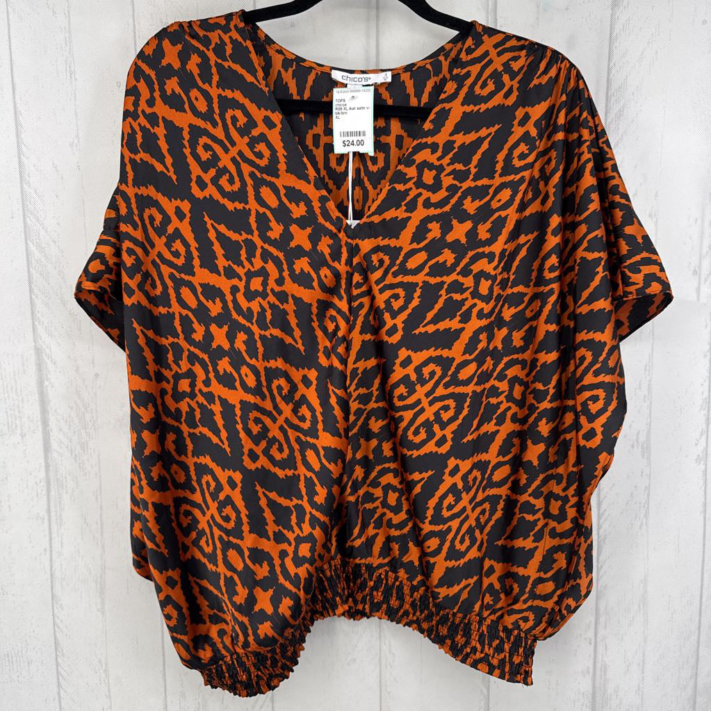 R89 XL ikat satin v-neck top
